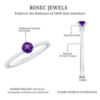 Real Amethyst Promise Ring with Diamond for Women