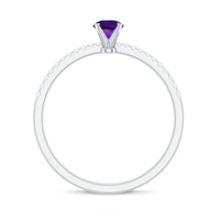 Real Amethyst Promise Ring with Diamond for Women