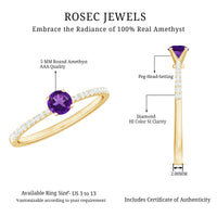 Real Amethyst Promise Ring with Diamond for Women