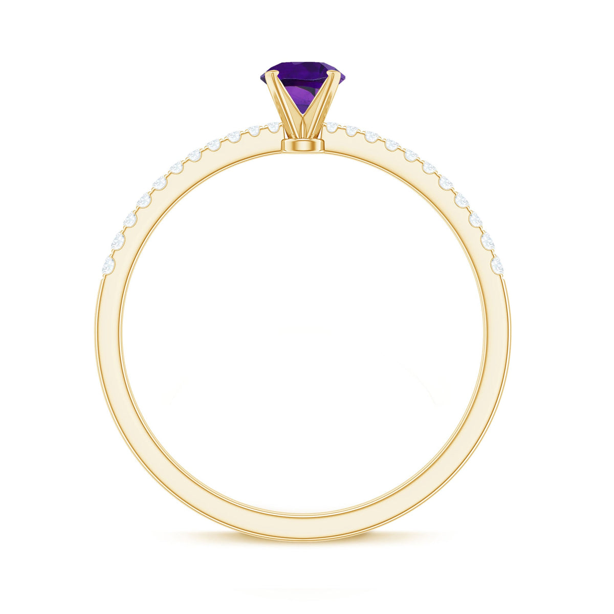 Real Amethyst Promise Ring with Diamond for Women