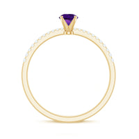 Real Amethyst Promise Ring with Diamond for Women