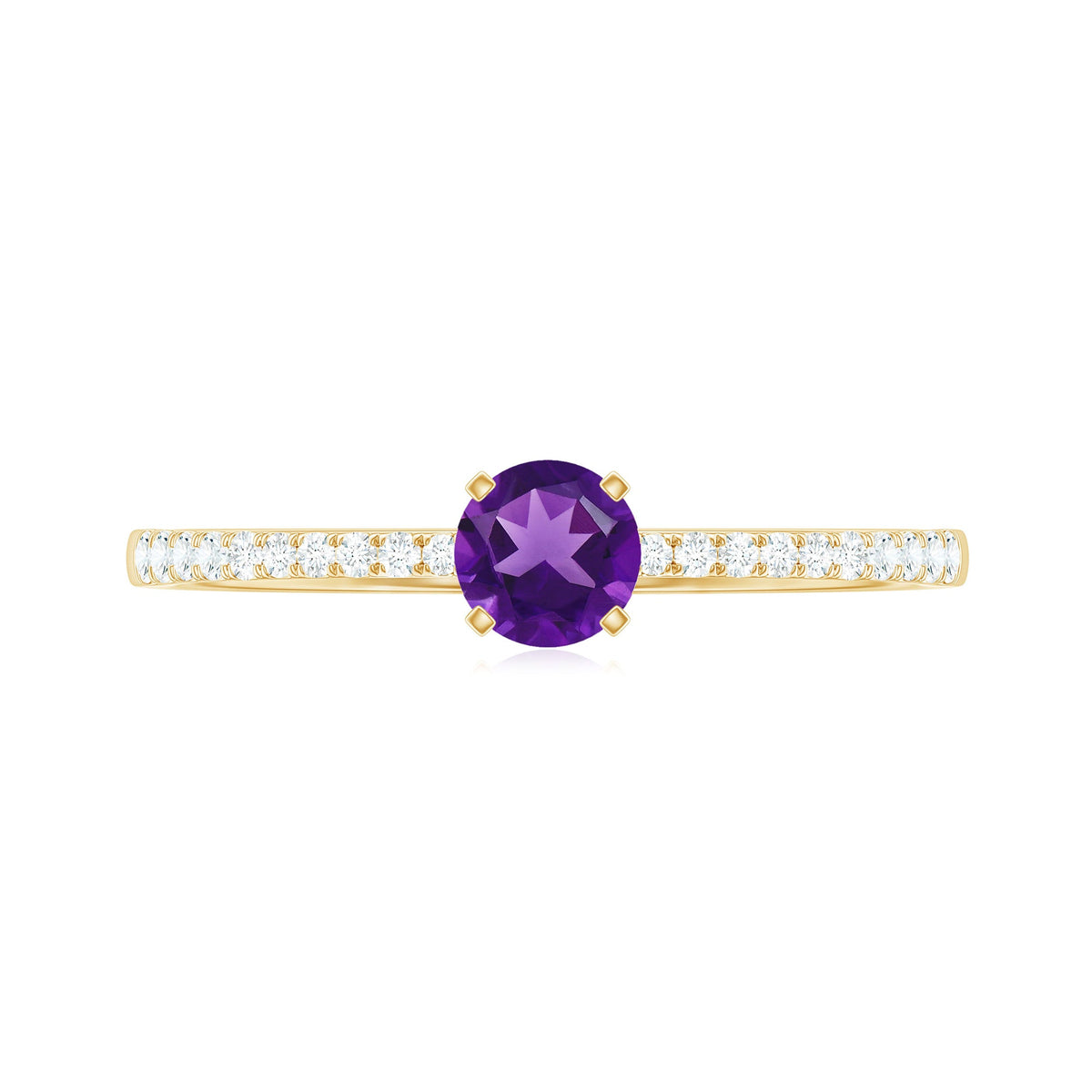 Real Amethyst Promise Ring with Diamond for Women