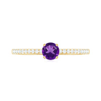 Real Amethyst Promise Ring with Diamond for Women
