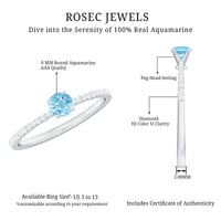 Natural Aquamarine Promise Ring with Diamond Side Stones