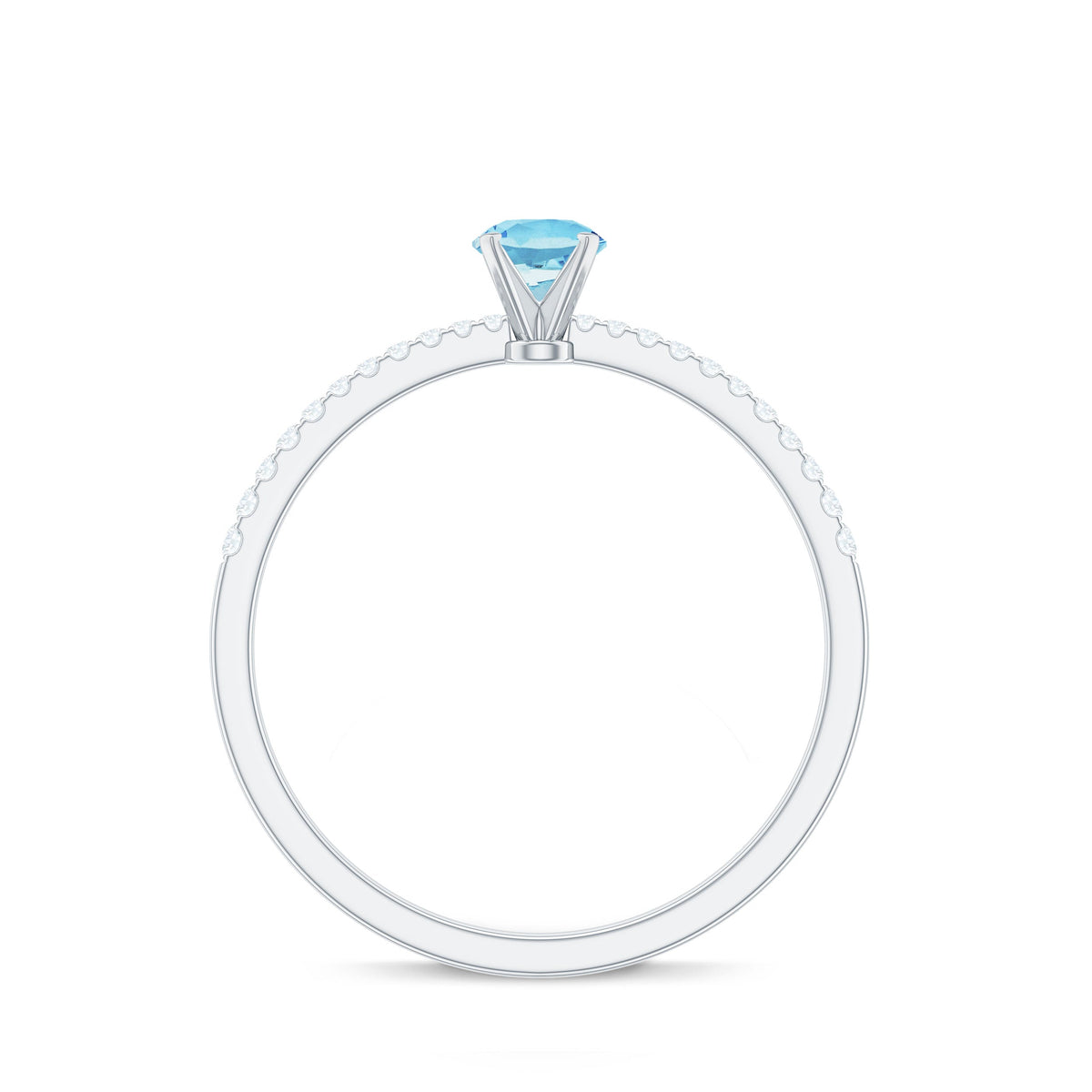 Natural Aquamarine Promise Ring with Diamond Side Stones