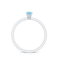 Natural Aquamarine Promise Ring with Diamond Side Stones