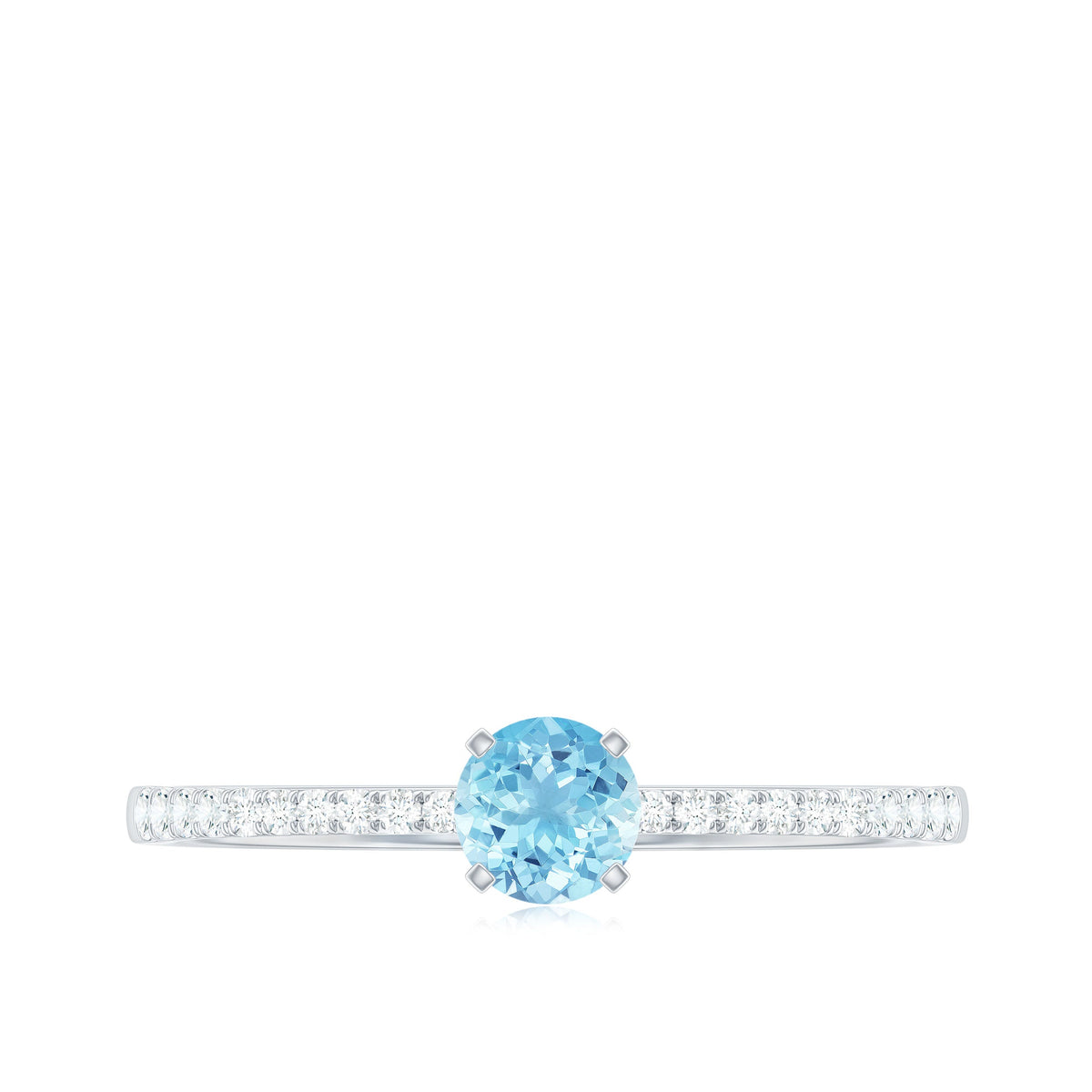 Natural Aquamarine Promise Ring with Diamond Side Stones