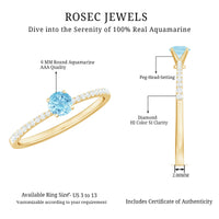Natural Aquamarine Promise Ring with Diamond Side Stones