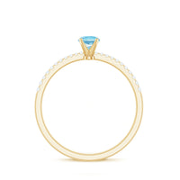 Natural Aquamarine Promise Ring with Diamond Side Stones