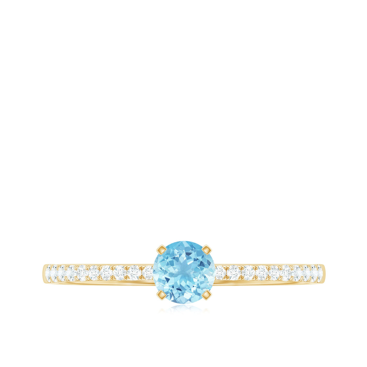 Natural Aquamarine Promise Ring with Diamond Side Stones