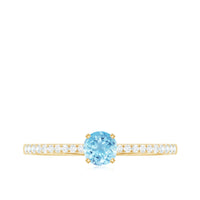 Natural Aquamarine Promise Ring with Diamond Side Stones