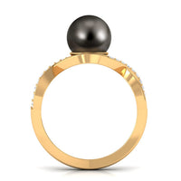 Tahitian pearl crossover diamond infinity engagement ring by Rosec Jewels featuring black pearl and sparkling diamonds in a modern design