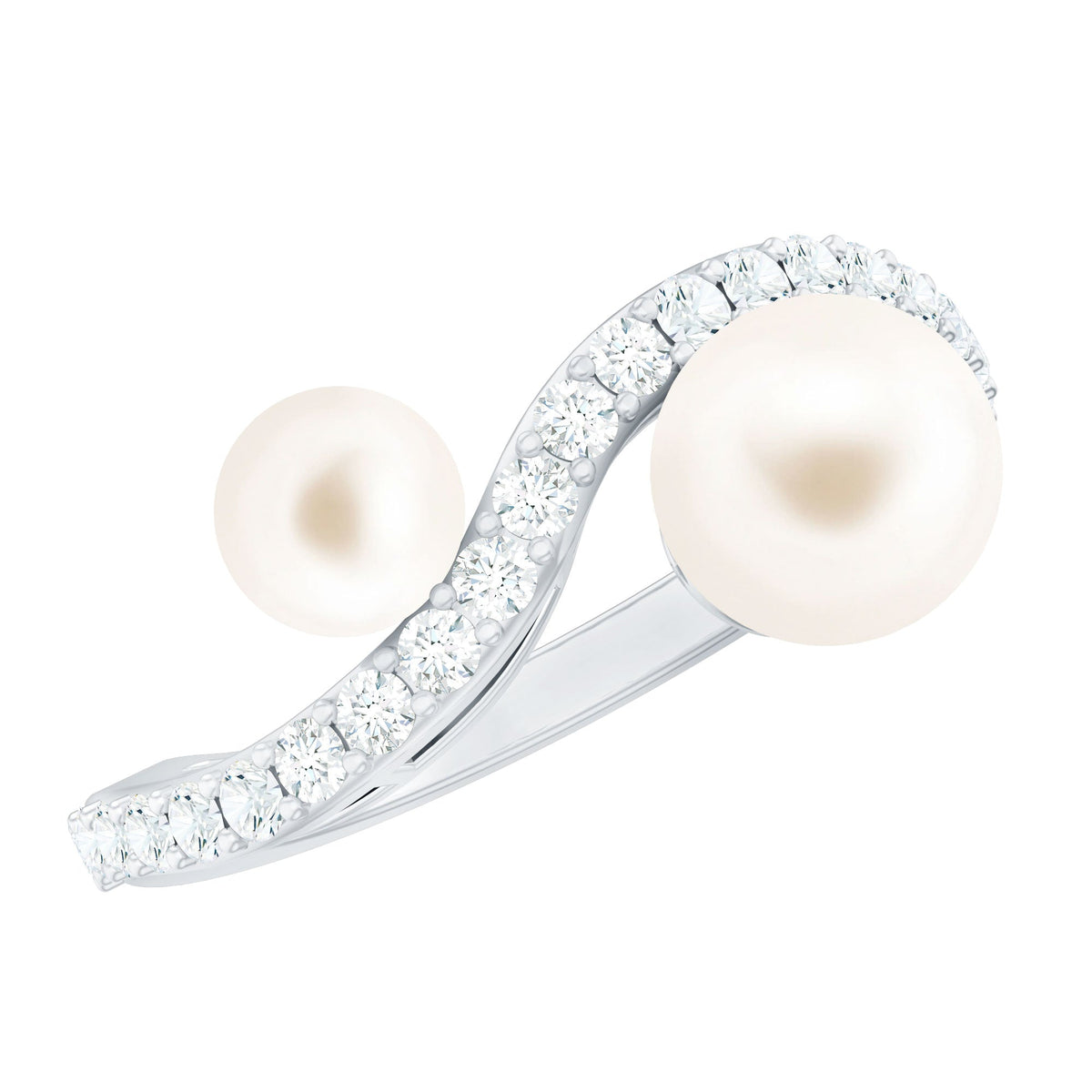 Natural Freshwater Pearl Toi Et Moi Engagement Ring with Diamond