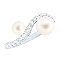 Natural Freshwater Pearl Toi Et Moi Engagement Ring with Diamond