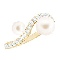 Natural Freshwater Pearl Toi Et Moi Engagement Ring with Diamond