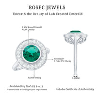 Vintage Looking 2 Carat Lab Grown Emerald Engagement Ring with Halo