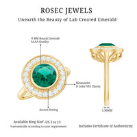 Vintage Looking 2 Carat Lab Grown Emerald Engagement Ring with Halo