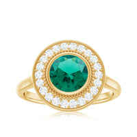 Vintage Looking 2 Carat Lab Grown Emerald Engagement Ring with Halo