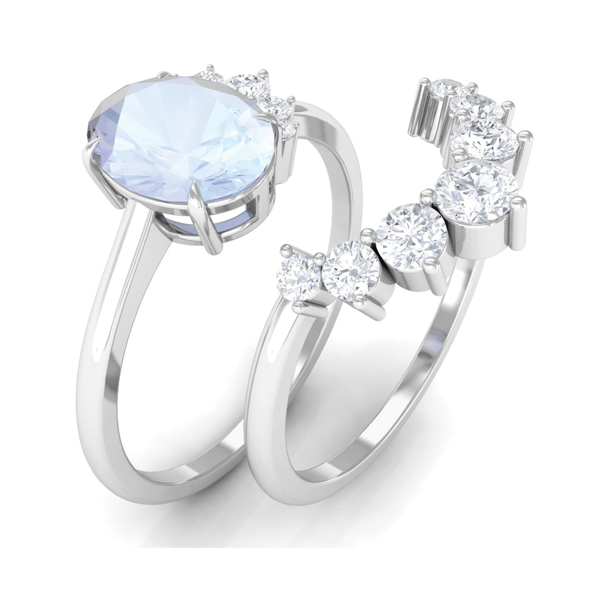 Rosec Jewels 1.25 CT moonstone and diamond engagement enhancer ring set featuring a sparkling moonstone centerpiece and delicate diamond accents.