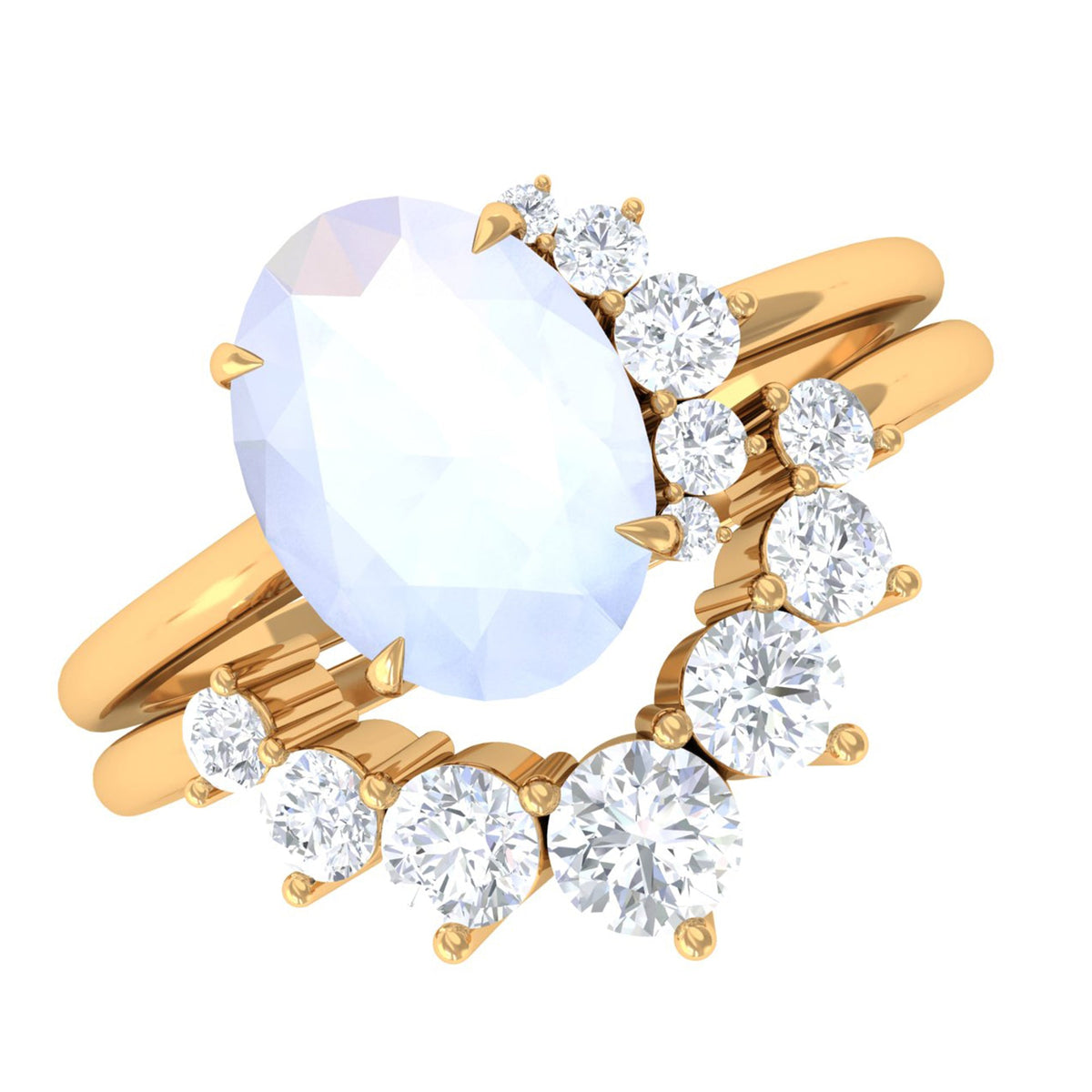 Rosec Jewels 1.25 CT moonstone and diamond engagement enhancer ring set with intricate band design and sparkling gemstone details.