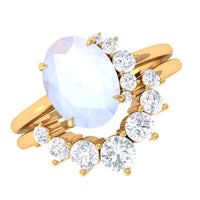 Rosec Jewels 1.25 CT moonstone and diamond engagement enhancer ring set with intricate band design and sparkling gemstone details.