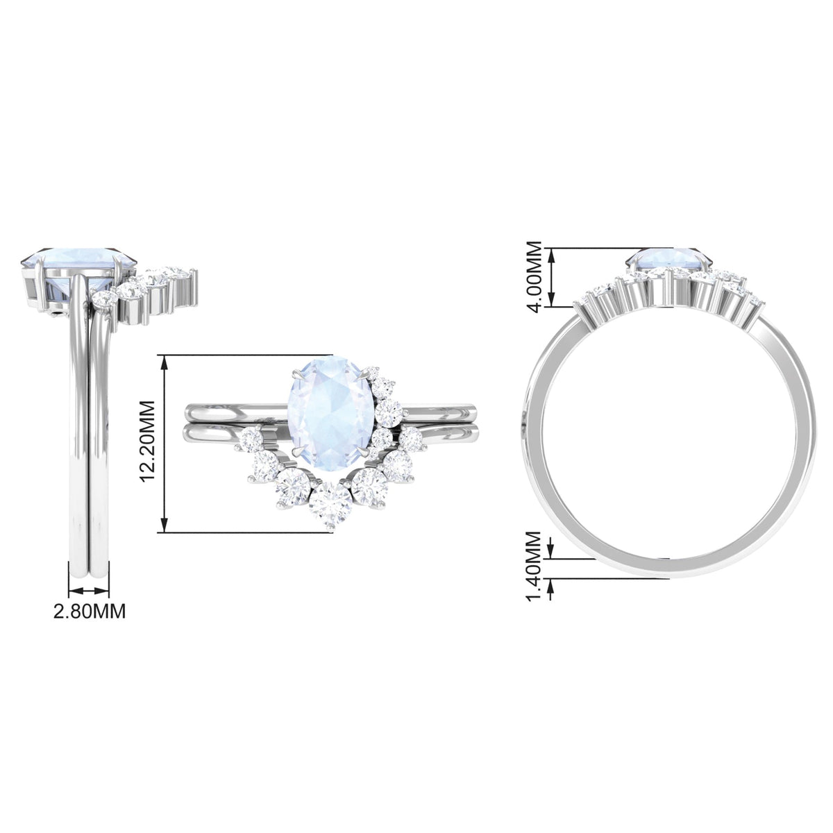 Rosec Jewels 1.25 CT moonstone and diamond engagement enhancer ring set, showcasing sparkling gemstones and elegant design.