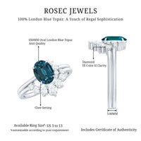 Oval London Blue Topaz and Diamond designer ring set by Rosec Jewels, featuring elegant gemstone and sparkling diamond accents.