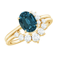Oval London Blue Topaz and diamond rings set by Rosec Jewels featuring sparkling gemstones and elegant band designs.