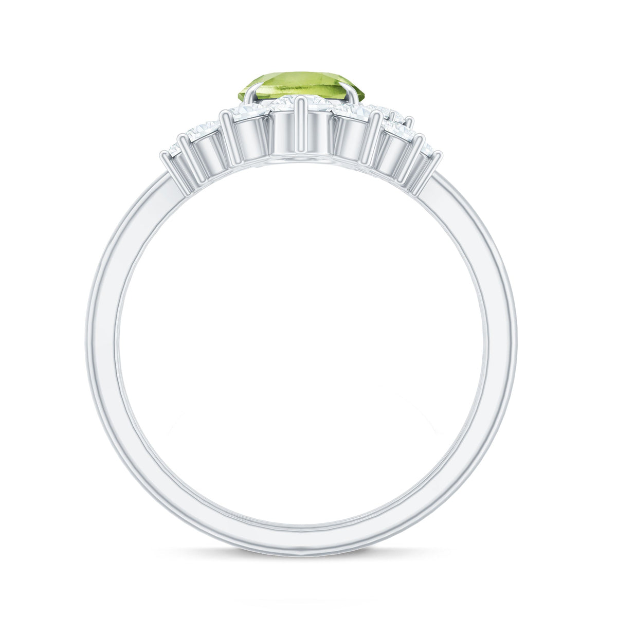 Oval peridot engagement ring with diamond wedding band, featuring a 1-carat peridot gemstone and sparkling diamond accents.