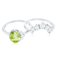 Oval 1 Carat Peridot engagement ring with diamond wedding band by Rosec Jewels, showcasing the green gemstone and sparkling accents.