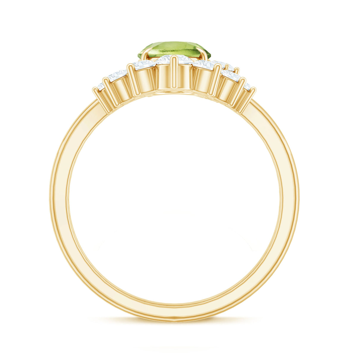 Oval 1 Carat Peridot engagement ring with diamond wedding band, featuring a rose gold setting and sparkling accents.