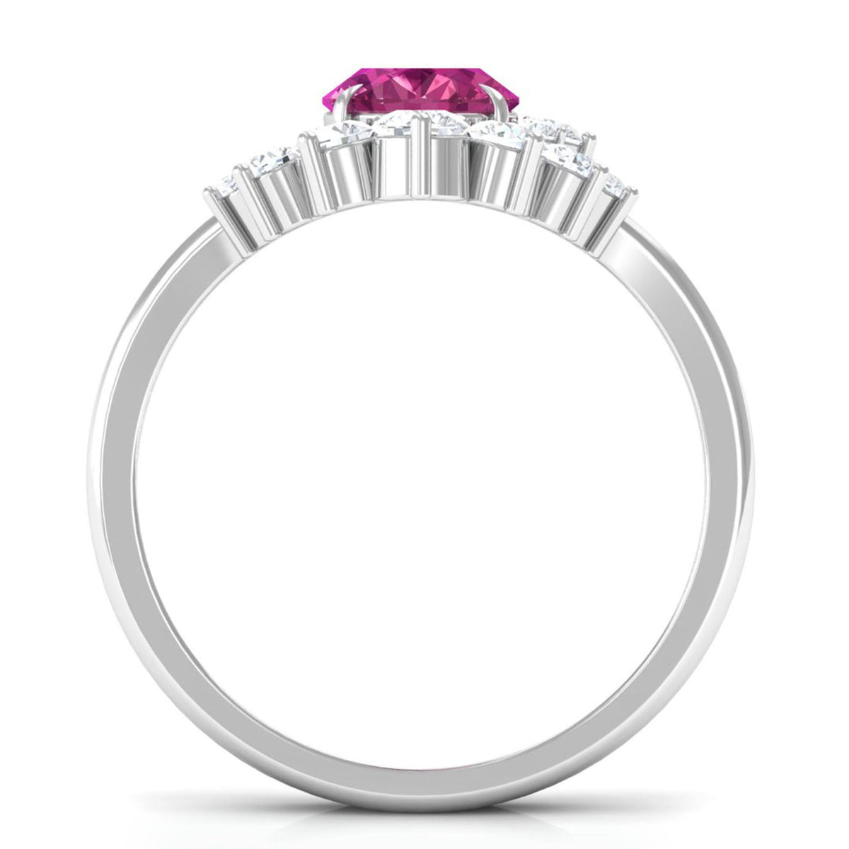 Oval pink tourmaline and diamond wedding ring set by Rosec Jewels, featuring a 1-carat gemstone with sparkling accents.