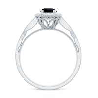 5mm Round Shape Black Onyx Vintage Engagement Ring with Diamond Halo