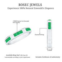 Princess Cut Emerald Mens Wedding Band in Channel Setting