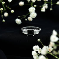 Asscher Cut Black Onyx Engagement Ring with Baguette Moissanite