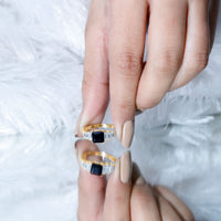 Asscher Cut Black Onyx Engagement Ring with Baguette Moissanite