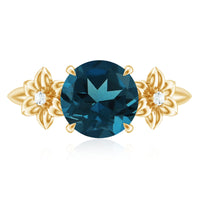 8mm Round London Blue Topaz Solitaire Floral Ring