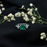 Certified Lab Grown Emerald Flower Engagement Ring with Diamond
