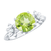 Natural 2 Carat Peridot Flower Engagement Ring with Diamond