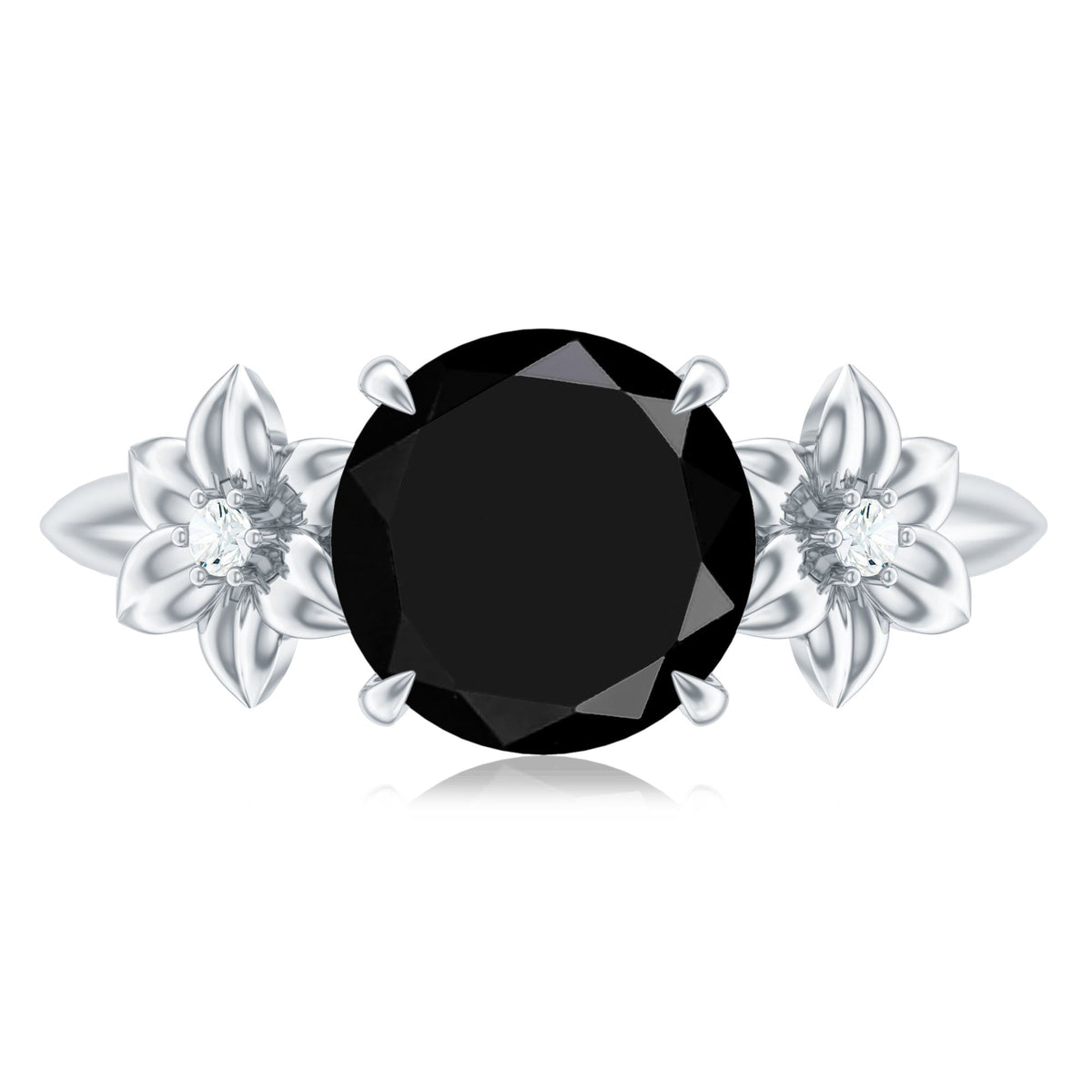 2 Carat Lab Grown Black and White Diamond Flower Engagement Ring