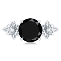 2 Carat Lab Grown Black and White Diamond Flower Engagement Ring