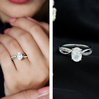 Oval Moonstone Infinity Engagement Ring with Diamond