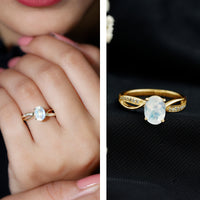 Oval Moonstone Infinity Engagement Ring with Diamond