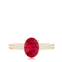 1.5 Carat Lab Grown Ruby Oval Engagement Ring with Diamond Side Stones