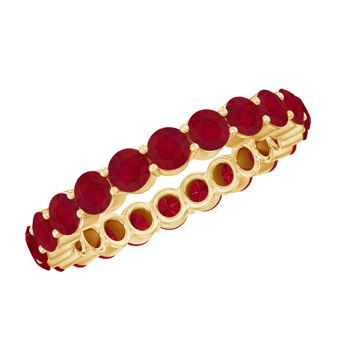 Genuine red ruby full eternity ring from Rosec Jewels featuring a continuous row of sparkling rubies set in a sleek band.