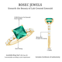 2.4 Carat Solitaire Lab Emerald Princess Cut Engagement Ring with Moissanite