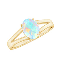 Oval Ethiopian rainbow opal engagement ring with split shank, featuring a 1.2 carat genuine gemstone by Rosec Jewels.