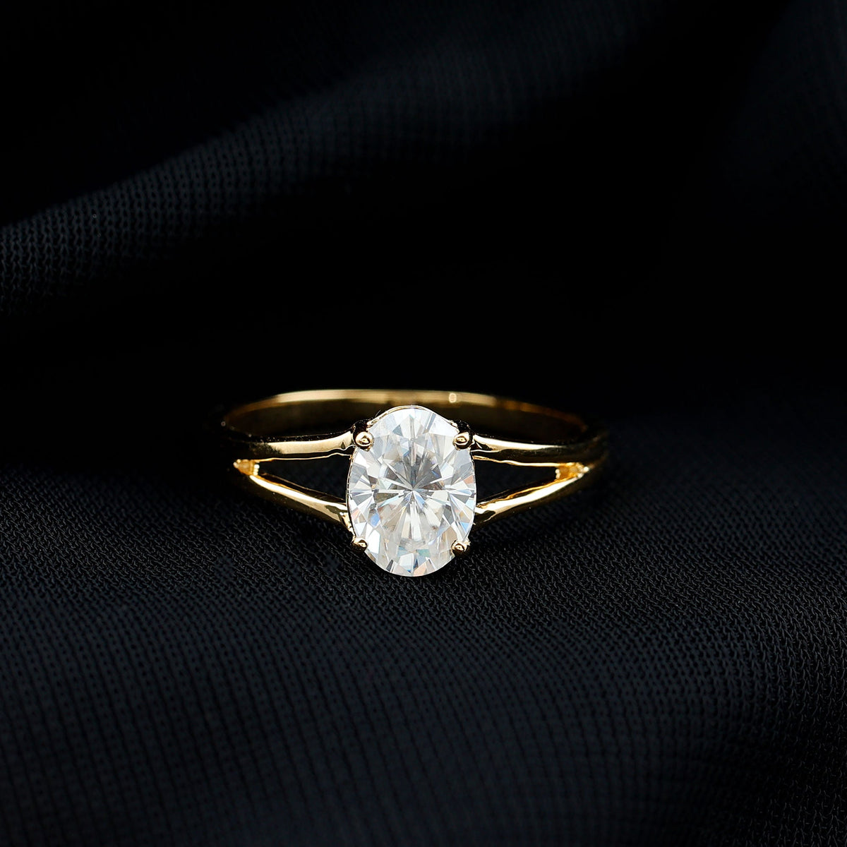 Oval 1 Carat Moissanite engagement ring by Rosec Jewels with a certificate, featuring a sparkling gemstone and elegant band.
