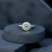Genuine Aquamarine Cluster Engagement Ring With Certificate