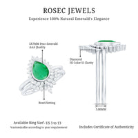 Natural Emerald Diamond Pear Shape Engagement Ring and Wedding Band Set